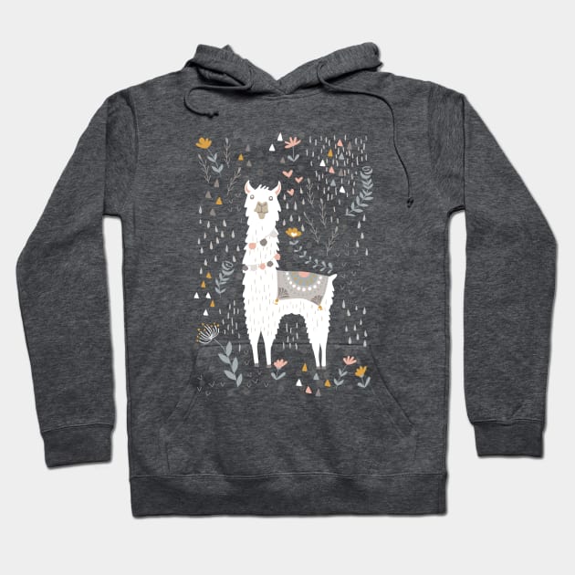 Llama on Warm Gray Hoodie by latheandquill